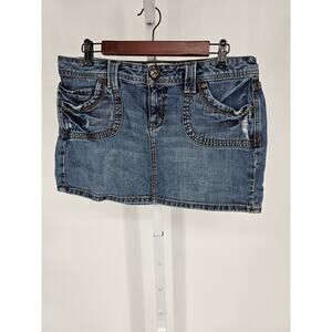 So Women's Blue Cotton Pockets Belt Loop Mini Denim Skirt Size 13